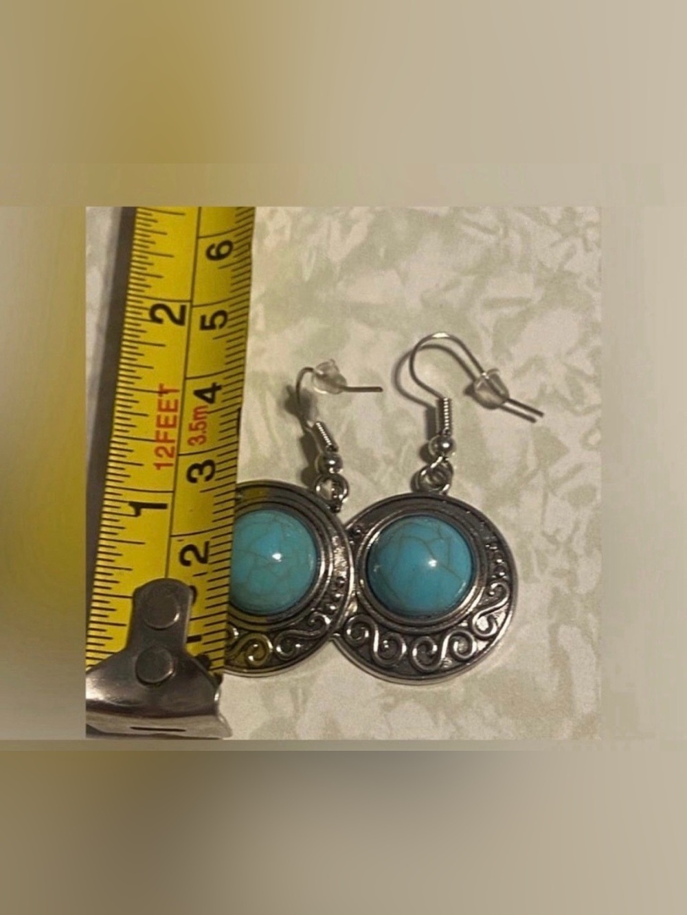 Silver Tone Faux Turquoise Pierced Earrings #6589 - Picture 3 of 8